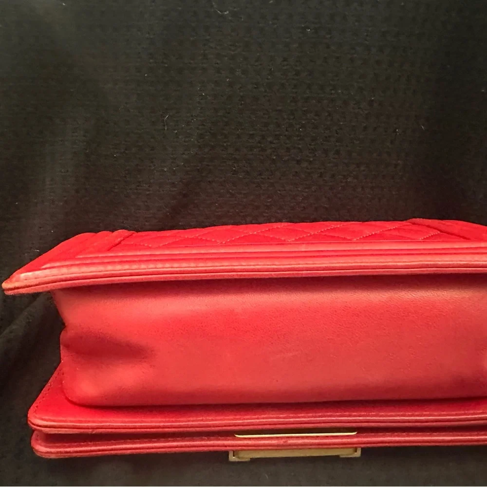 CHANEL Red Quilted Boy Flap Bag with Gold Chain and Hardware